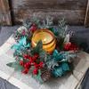 Door Wall Window Christmas Ornament Artificial Pinecone Candlestick Wreaths with Red Berries & Leaf Table Centerpiece