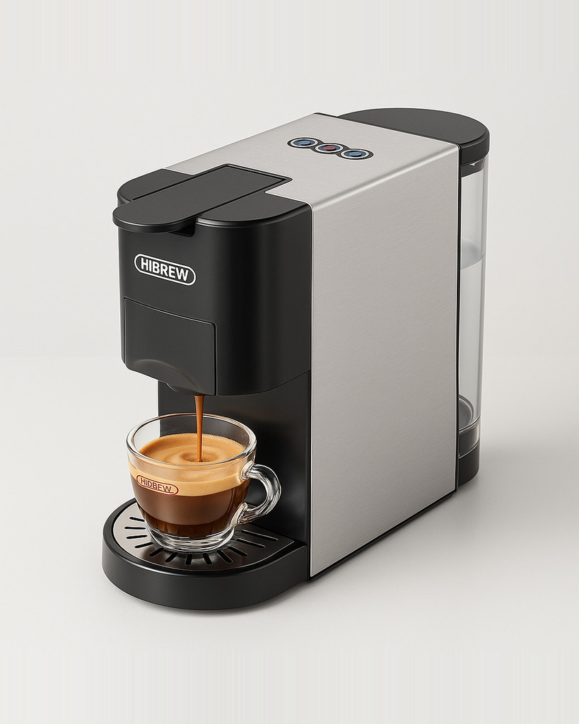 HiBREW H3A 5 in 1 Kaffeemaschine, 19 bar Druck, Kalt-/Heißmodus, 800 ml Wassertank, Trockengehschutz - Silber