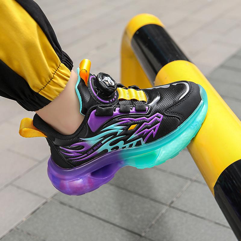 337 Boys Shoes 2025 Autumn and Winter Warm Non-slip Soft-soled Sports Shoes Rotating Buckle Adolescent Children Leather Running