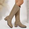 Winter Women Knee High Boots Cosy Soft Leather Thick Heel Shoes Female Vintage Slim Long Booties