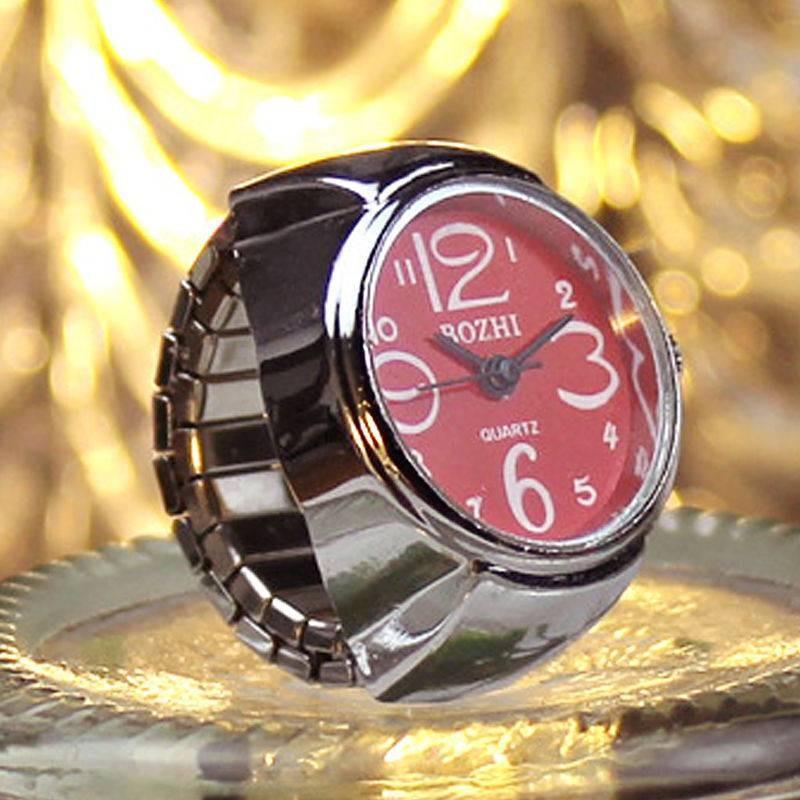 Fashion Creative Steel Round Elastic Quartz Finger Ring Watch Lady Gift Girl