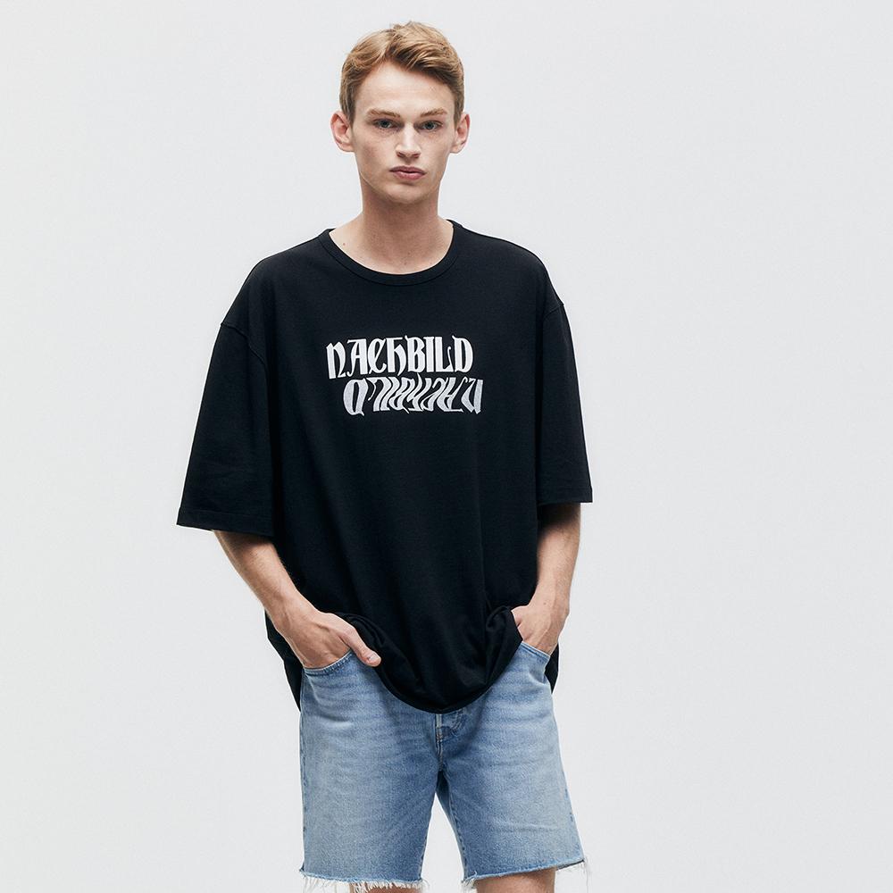 Pinned Look Shadow Print Semi-Oversized Top (Black) L