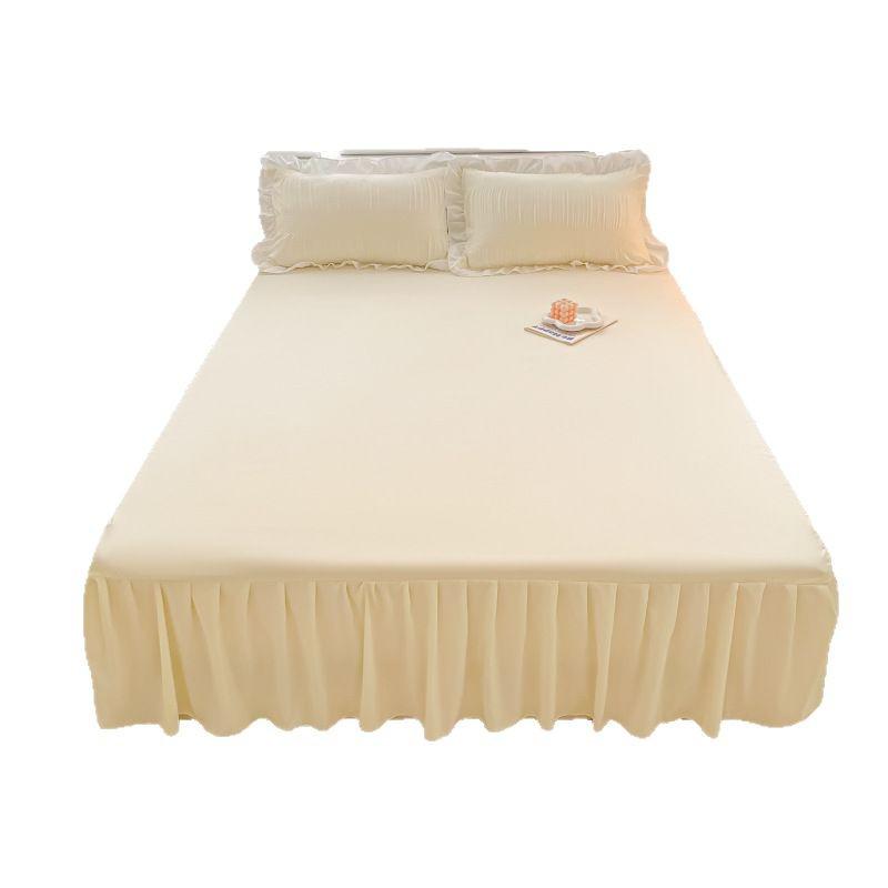 Princess Style Pure Cotton Lace Bed Skirt Set - 3 Piece Non-Slip Washed Cotton for All Seasons