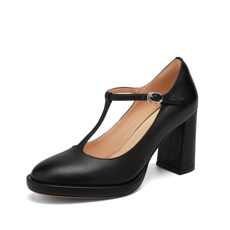 Fashion NEW Spring Women's Pumps Genuine Leather Shoes for Women Round Toe Chunky Heel Shoes Super High Heel Mary Janes Handmade Shoes