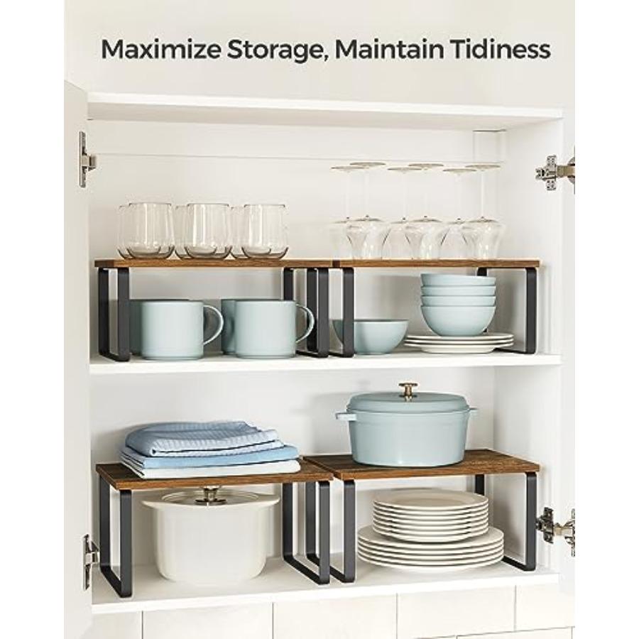 Cabinet Organizer Shelf Set of 4 Kitchen Counter Shelves Kitchen Storage Spice Rack Stackable Expandable Metal and Engineered W