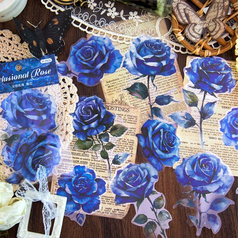 10 Sheets Colorful Rose Stickers, Beautiful Vintage Decor, Journal Phone Case Creative Decals