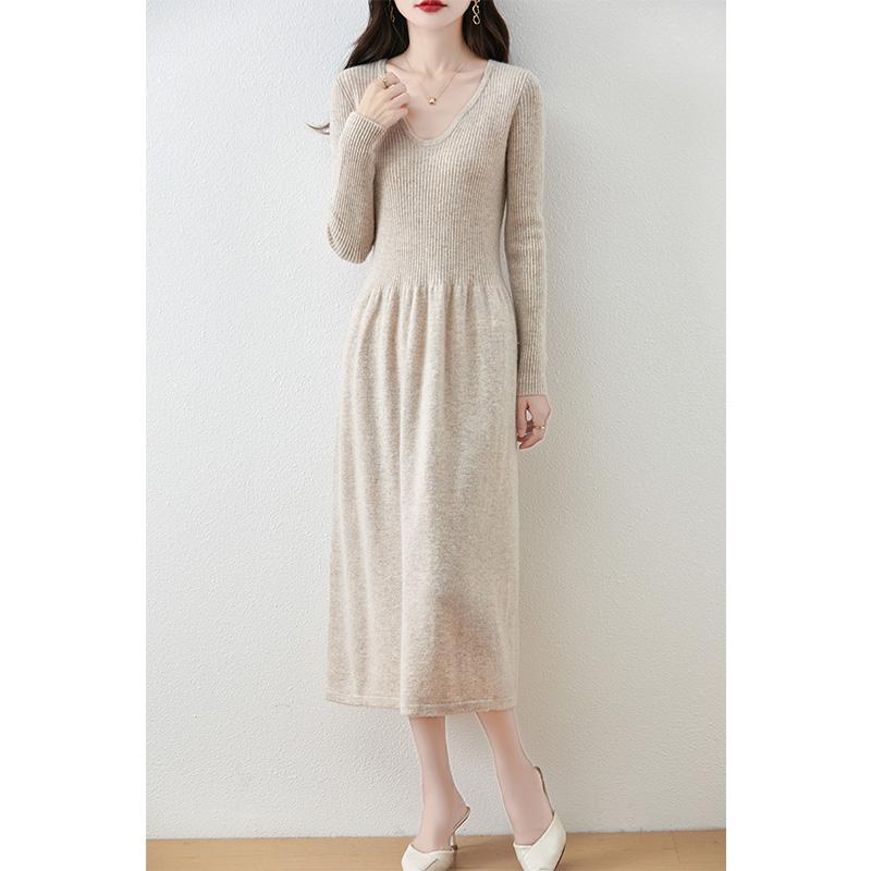 Women's Cashmere Dress Qinghe Cashmere 30% Cashmere 70% Wool Autumn and Winter Cashmere Skirt Soft and Warm