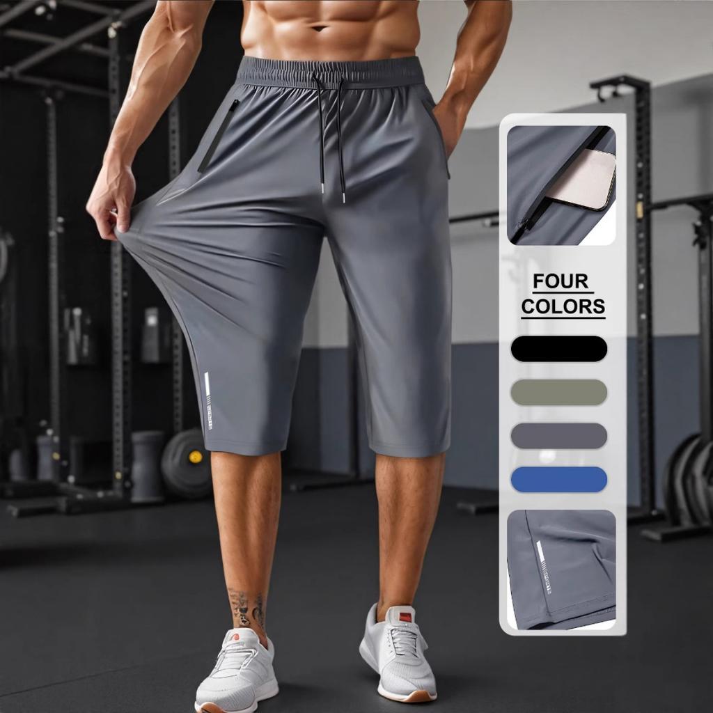 Men's Plus Size Lightweight Quick Drying Sports Pants with Zippered Pockets and Reflective Strips - High Stretch and Breathable, Fitness Apparel