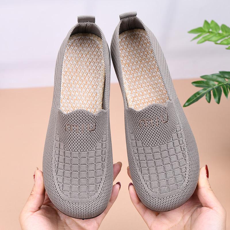 Plaid Flats Shoes for Women Summer New Genuine Mesh Breathable Middle-Aged and Elderly Casual Non-Tiring Non-Slip Soft-Soled Mother's Shoes