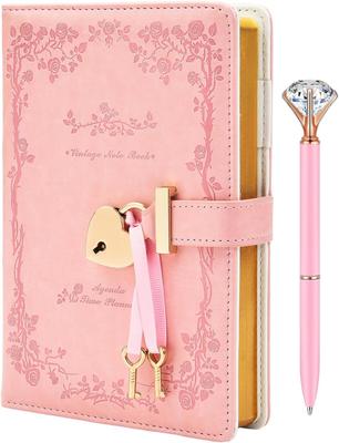 AZPESUR Lockable Diary Rose Garden Metallic Key Lock Notebook B6 360 Pages Red with Gift Case