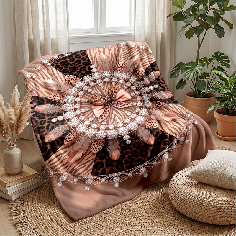 Leopard and Palm Jungle Print 1 Theme blanket Lightweight Warm Flannel Blanket Decorative Throw Blanket for Home Decoration