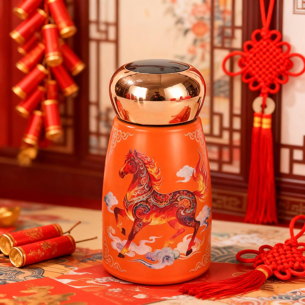 Year of the Horse Smart Display Warm Mushroom Cup High Value Chinese Style Pocket Cup Mini Portable Thermos Cup New Guochao