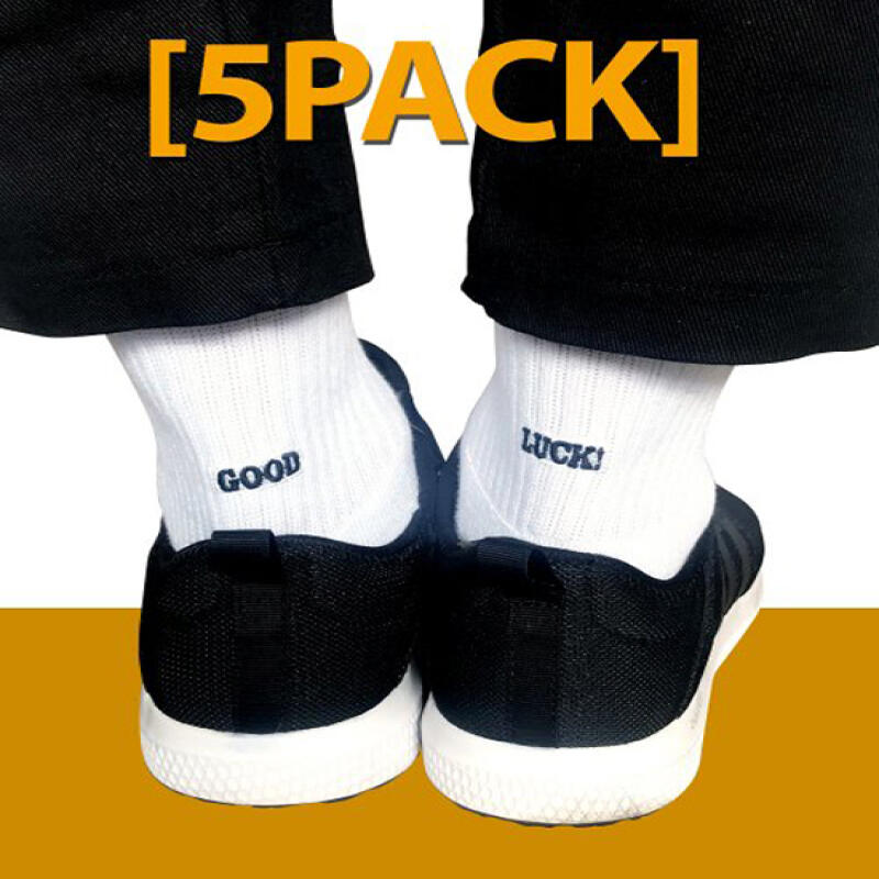 

[5PACK] Unisex Heel Point GOOD/LUCK Socks Black 5-legged