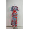 European and American Fashion Floral Print Elegant V Neck Tie Waist Maxi Dress Women