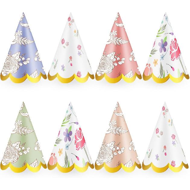 40 Pcs Mini Party Hats for Stuffed Animals & Pets, Glitter Stuffed Animal Hats, Floral Prints, Adjustable Doll Hats, Tea Party & Birthday Accessories
