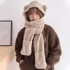 Bear hat women's winter scarf gloves three-piece cotton fleece integrated hooded cute thickened warm ear protector cotton hat