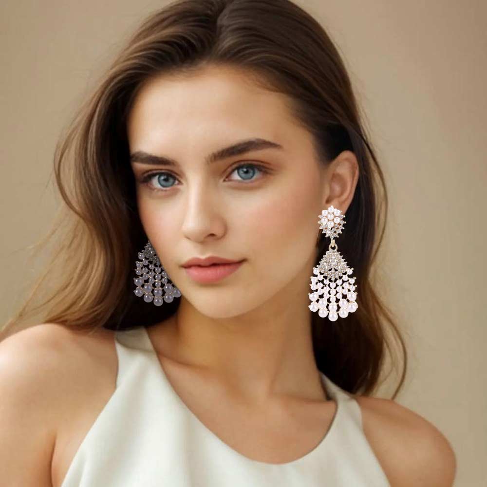 Shining  Earrings Luxury Crystal Jewelry Wedding Party Pearl Rhinestone Earrings  Women