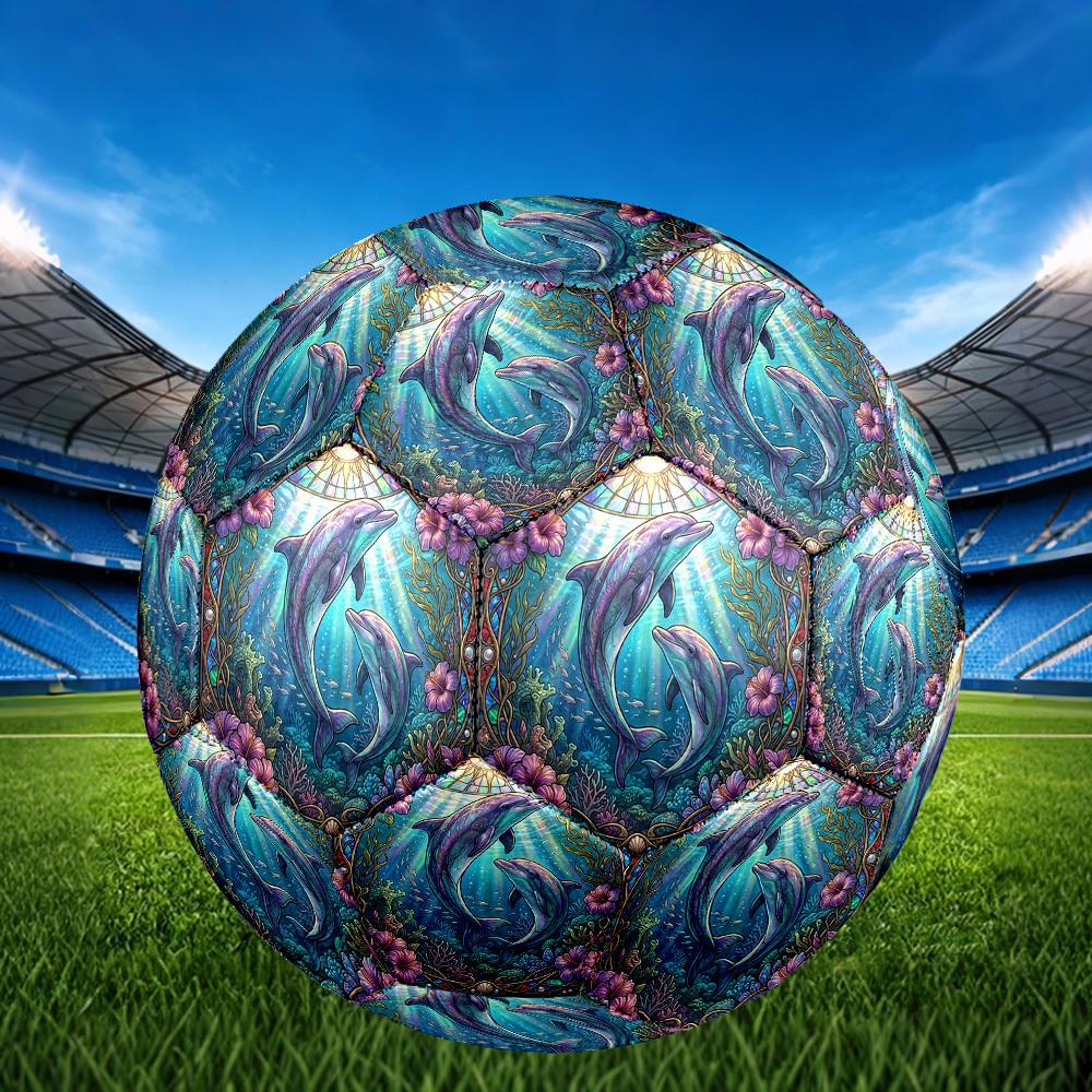 1pc Glass Dolphins Theme Soccer Ball Football, Size 5, Lightweight PVC, Outdoor Training Soccer Ball,Sports Gift t61432