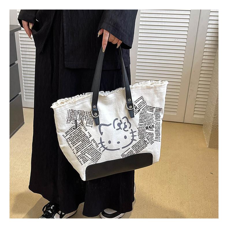 

IELGY Сумка из холста с бахромой и буквами, женская, вместительная, простая, студенческая сумка через плечо белый