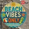 Beach Vibes Only Round Metal Wall Plaque 8 Turquoise Coral Coastal Decor with Starfish Surfboard Summer Home