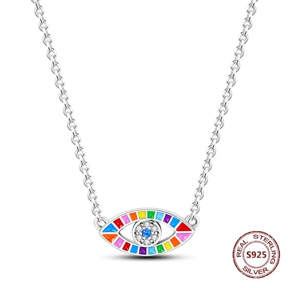 925 Silver Lucky Unicorn Necklace with Butterfly Firefly Bear Paw Print Zircon Chain Link Heart Jewelry for Women
