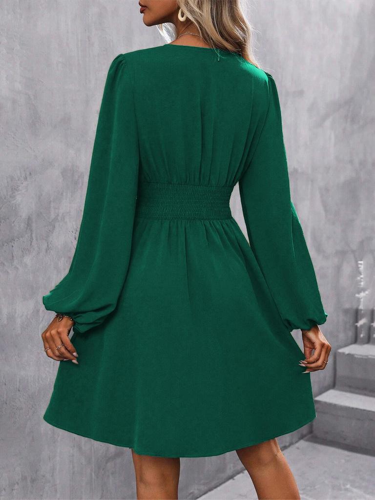 Asymmetrical Lantern Sleeve Ruffle Dress