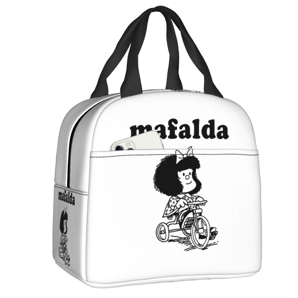 Custom Manga Mafalda Quino Cartoon Thermal Insulated Lunch Bag Women Portable Lunch Container Camping Travel Storage Food Box