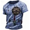 Summer Men's Retro Nautical Map T-shirt Breathable Multifunctional Niche Travel Top