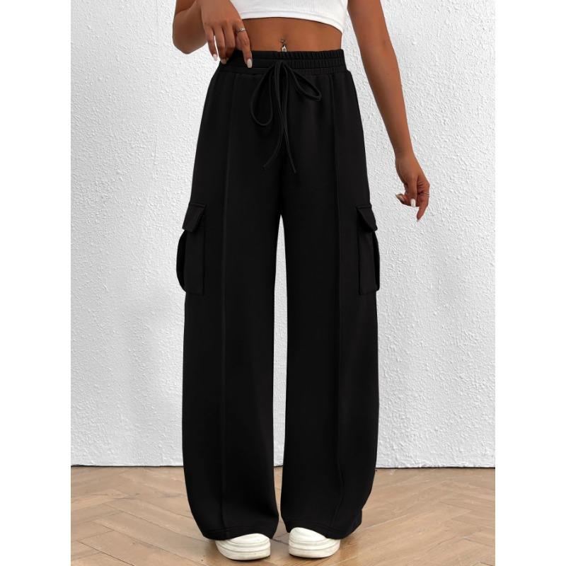 2025 Fashion Loose Casual Wide-leg Women Long Pants Drawstring Solid Color Pockets Sweatpants Office Autumn Wintercasual Jogging Pants Simple Trousers