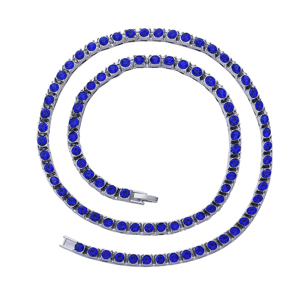 Hip Hop Single Row Diamond Chain 5Mm Single Row Inlaid Rhinestone Chain Tennis Chain Black And White Diamond Blue Tennis Chain