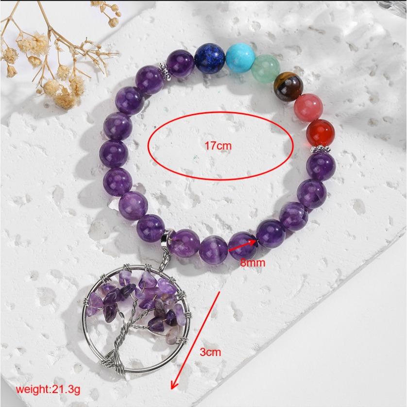 Natural Crystal Bracelet, Amethyst, White Pine, Beaded Bracelet, Bohemian Style, Bracelet, Jewelry