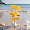 Portable Outdoor Tray Beach Snack & Drink Table, 3D Printed Sand Table with 6 Compartments, Travel Coffee Cup Holder Mini Beverage Slots for