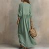 Women’s Loose Fit Maxi Dress with Long Sleeves V Neck Ruffle Lightweight Flowy Casual Style for Everyday Wear