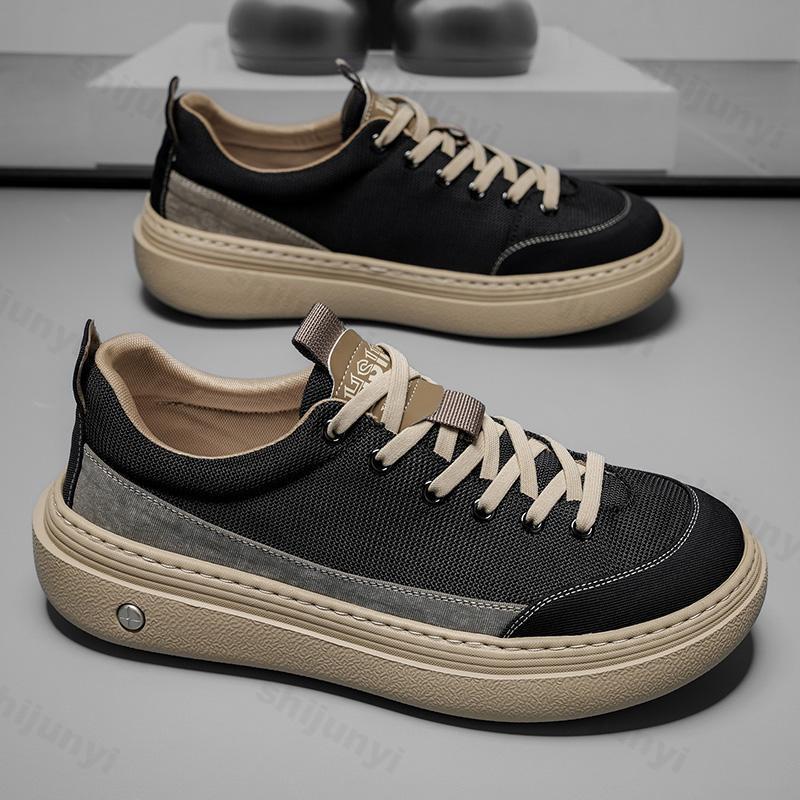Fashion Men's Platform Low Help Shoes 2025 Autumn Mesh Breathable Comfortable Casual Shoes Fashion Lightweight Lace Up Non Slip Flats