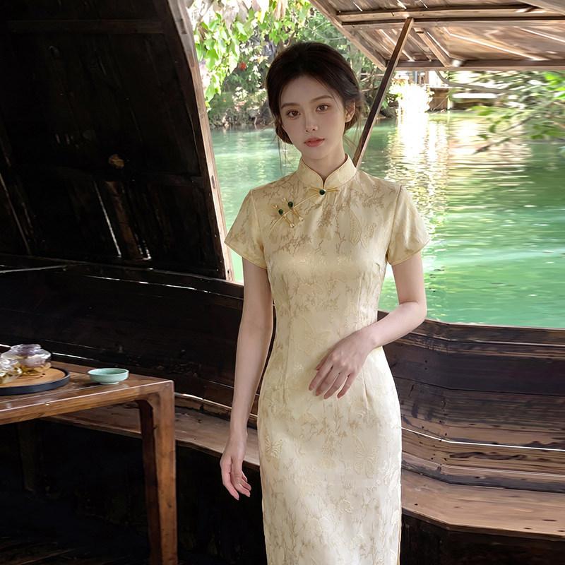 Yellow national style new Chinese Suzhou cheongsam improved young 1011 new women's high-end sense small medium and long