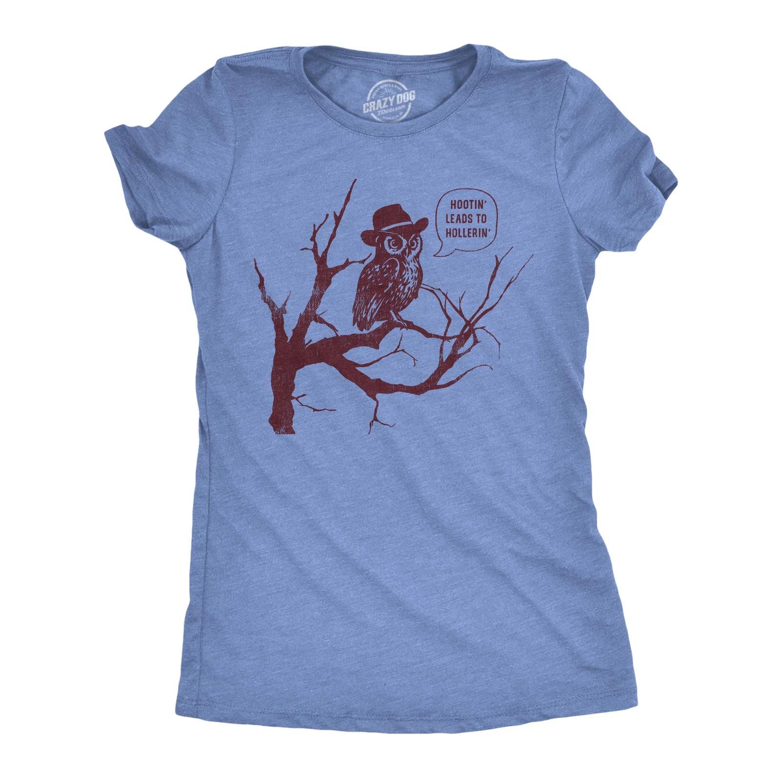 Womens Funny T Shirts Hootin Leads to Hollerin Sarcastic Owl Graphic Tee for XS