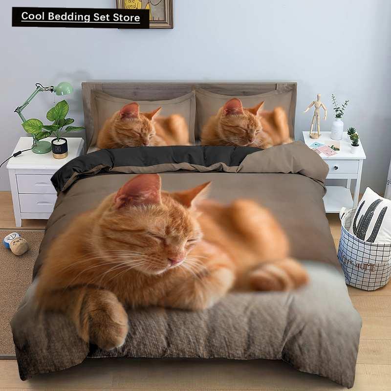 Sphynx Cat King Queen Duvet Cover Lovely Pet Kitty Bedding Set for Kids Teens Adults Animal Grey 2/3pcs Polyester Quilt Cover