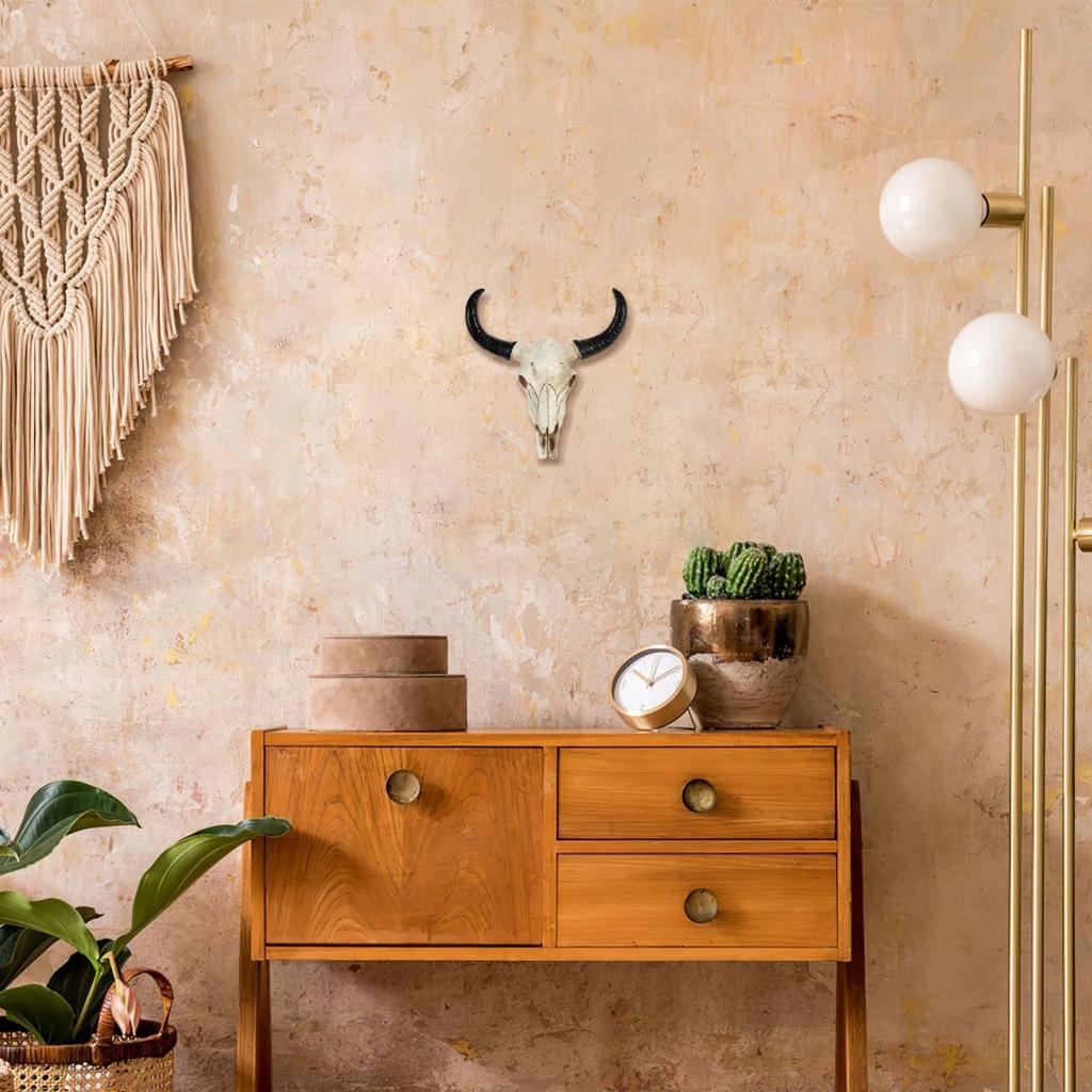 Halloween Kuhschädel Dekoration, Longhorn Kuhschädel Kopf Ornament, Wandbehang Tier Wildtier Skulptur für Zuhause Halloween Dekoration