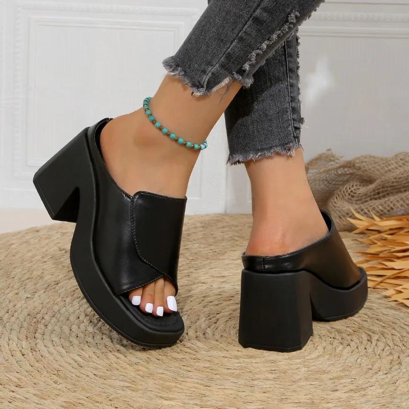 Mode Damen Schuhe 2024 Heißer Verkauf Übergröße Damen Hausschuhe Mode Peeptoe Moderne Hausschuhe Hohe Qualität Solide Absätze Damen Zapatos