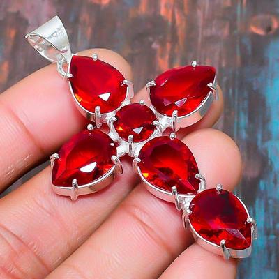 Cross Mozambique Garnet Gemstone Handmade 925 Sterling Silver Jewelry Pendant For Wedding Gift