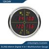 ELING Car 12V 24V 52mm 85mm 4 in 1 Multifunction Gauge with Fuel Level Oil Pressure Water Temp. Voltmeter and 8 Colors Backlight