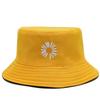 Cotton Bucket Hat with Embroidered Daisy Floral Design Wide Brim Casual Outdoor Sun Protection Headwear for Men Women