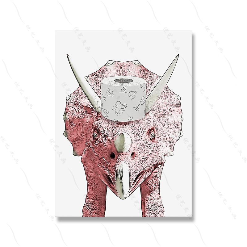 Dinosaur Funny Raccoon Rhino Art Poster Wall Canvas Painting Toilet Paper Animal Canvas Painting Bath Room Home Decor Black Cat