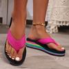 2025 Rainbow Striped Pinch Flip-flops New Slope Heel Seaside Beach Casual Thick-soled Cool Slippers