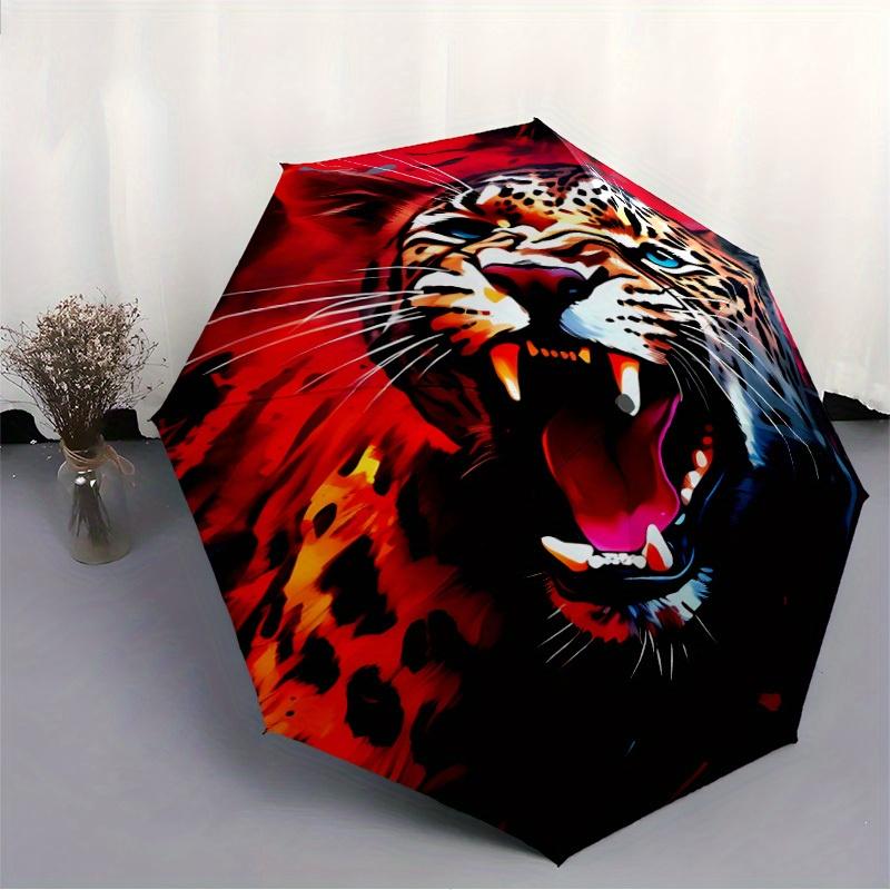 1pc Leopard Print Automatic Open/Close Exquisite Umbrella Sturdy Iron Frame, Compact Travel Umbrella, Intricate Design Umbrella a0829049