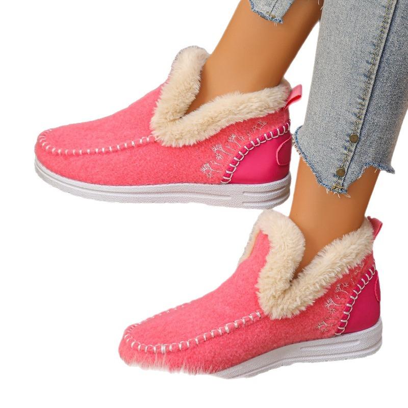 Damen Schlupf-Schnee-Stiefel, Plüschgefütterte Winter-Knöchelstiefel, Modische Warme Stiefeletten für Damen