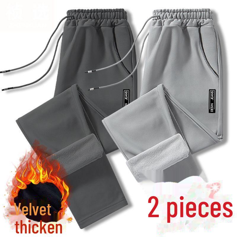 Pánské plusové sametové zateplené ležérní kalhoty: Podzim/Zima Volné, Rovné, Slim Tepláky