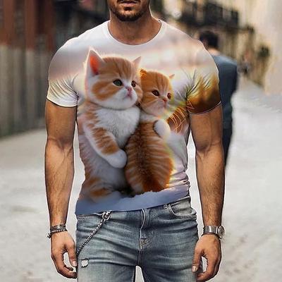Animal T-shirt Couple Cat Print Tees Oversized Short Sleeve Men's Clothing Summer Causal Blouse O-neck Street Unisex T-shirt Top