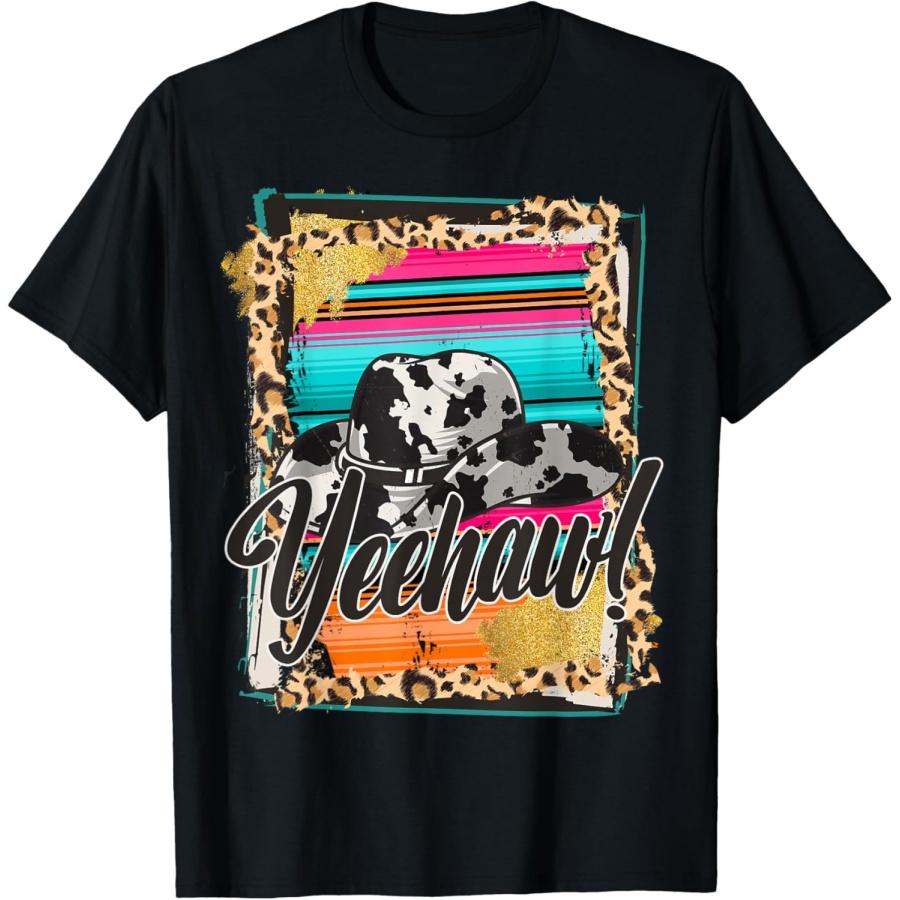 YEEHAW - Leopard Cow Pattern Print Serape Rodeo T-Shirt S