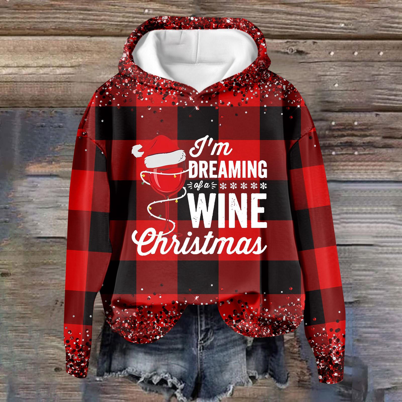 

Женская повседневная мода рождественский принт длинный рукав O-образный вырез пуловер толстовки XXL